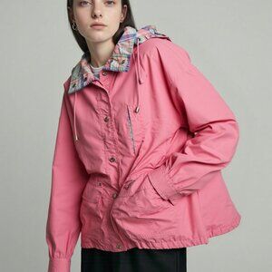 Current Scene Plaid Hoodie Raincoat Windbreaker Small Pink Vintage 80s Classic